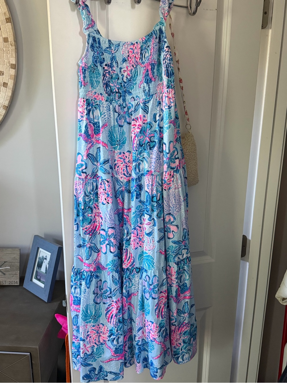 Lilly Pulitzer Blue Maxi Skirt with Pink & Navy Floral Print